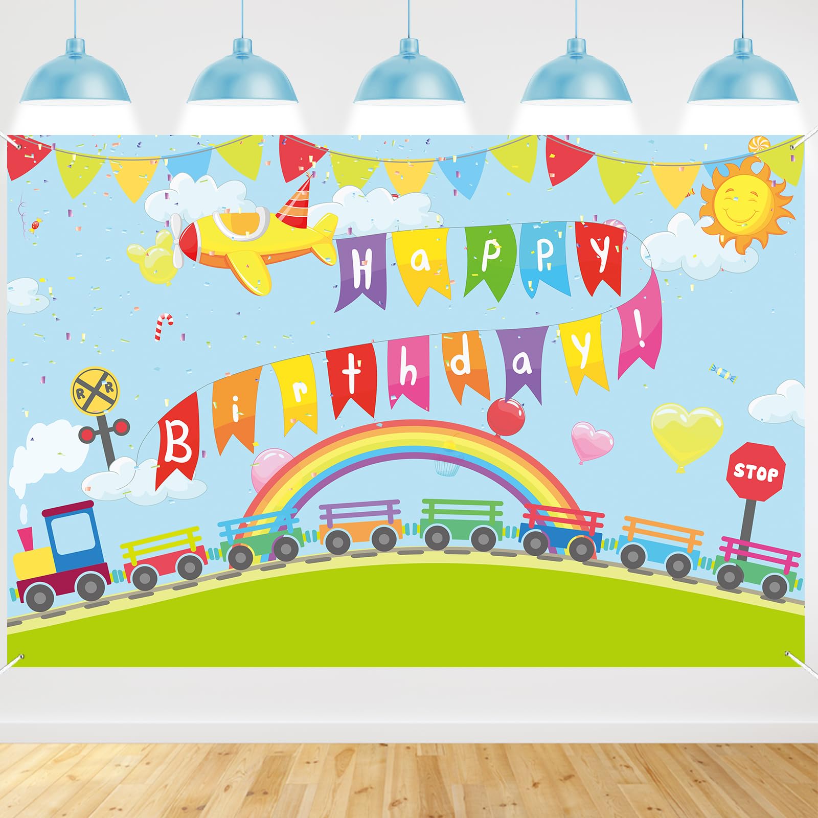 Rsuuinu Fotohintergrund Geburtstag – Auto/Zug/Flugzeug-Motiv, 2,1x1,5 M, Weicher Stoff Für Kinderparty