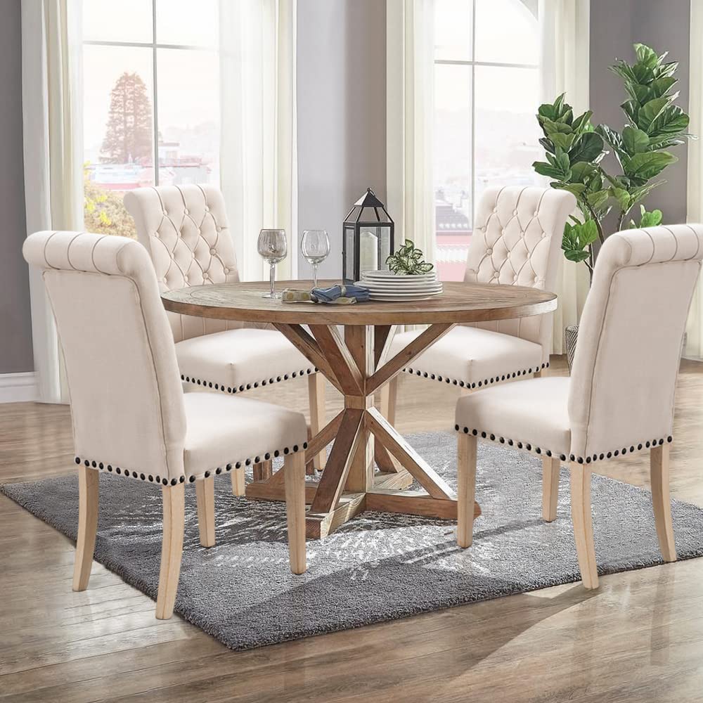 (*brown instead of white*) FOREDO Dining Chairs Set of 2, Chic Linen Accent Dining Room Chairs, Button Tufted Parsons Chairs, Beige