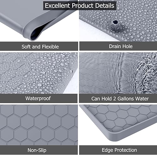 Miniatura 6 de Tapete para debajo del fregadero, 34 x 22 pulgadas, impermeable, para debajo del fregadero, con orificio de drenaje, tapete de silicona para debajo