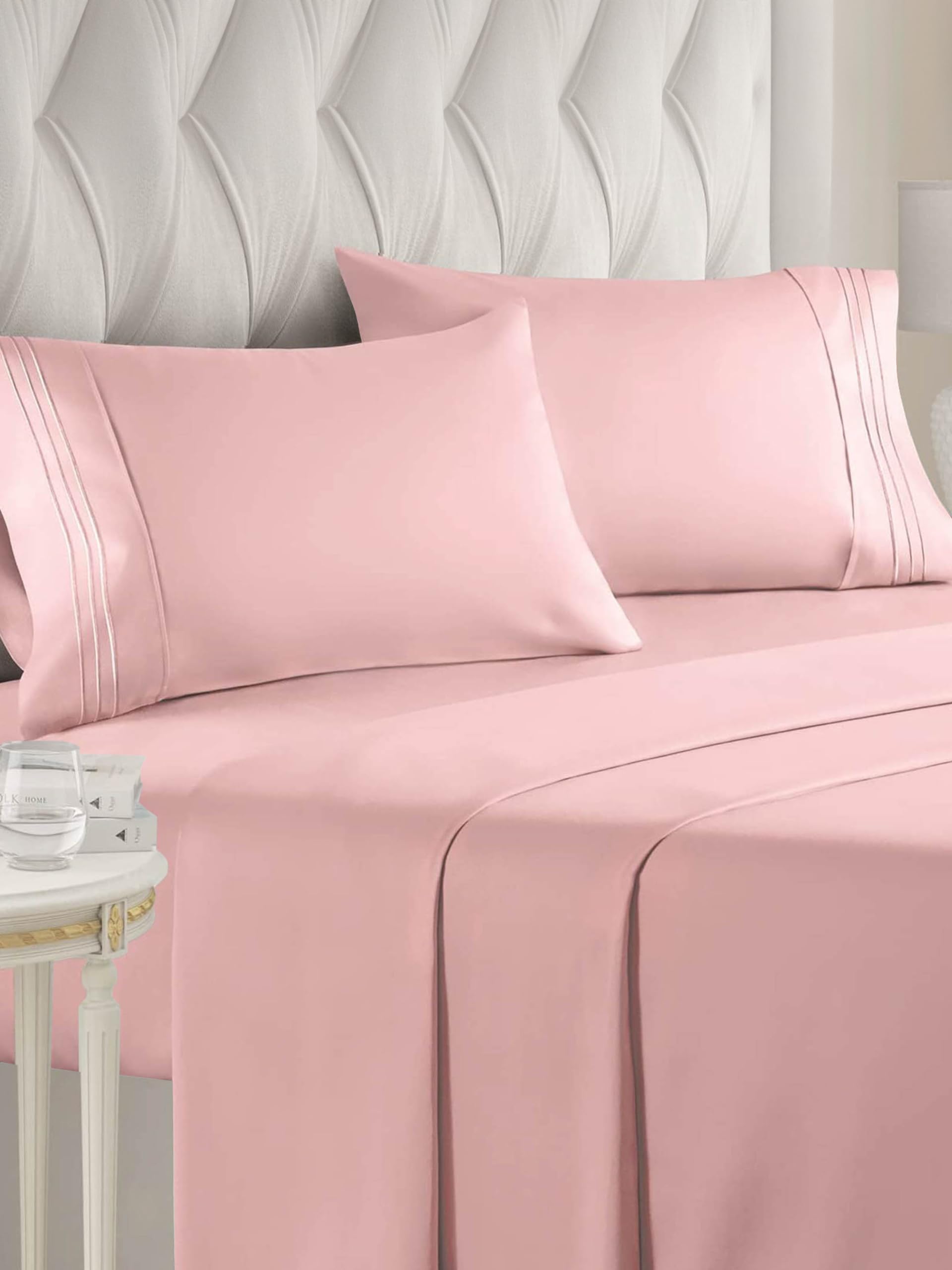 King Size 4 Piece Sheet Set - Comfy Breathable & Cooling Sheets - Hotel Luxury Bed Sheets for Women & Men - Deep Pockets, Easy-Fit, Extra Soft & Wrinkle Free Sheets - Baby Pink Oeko-Tex Bed Sheet Set
