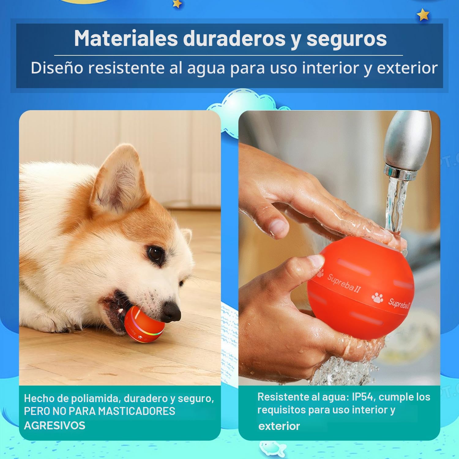 Petiepaw Juguete de pelota interactivo para perros, pelota rodante automática duradera para cachorros/perros pequeños/medianos, recargable por USB (naranja)