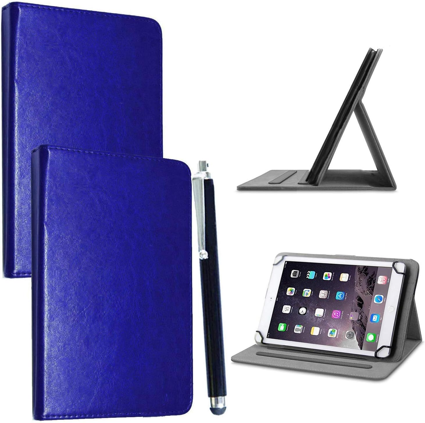 10inch Tablet Case Cover - Universal Leather Stand Case Folio Cover Magic Leather 360° Rotating Case Fits for ALL 10" Inch & 10.1" Inch Android Tablets tab + Stylus Pen (BLUE CASE COVER)