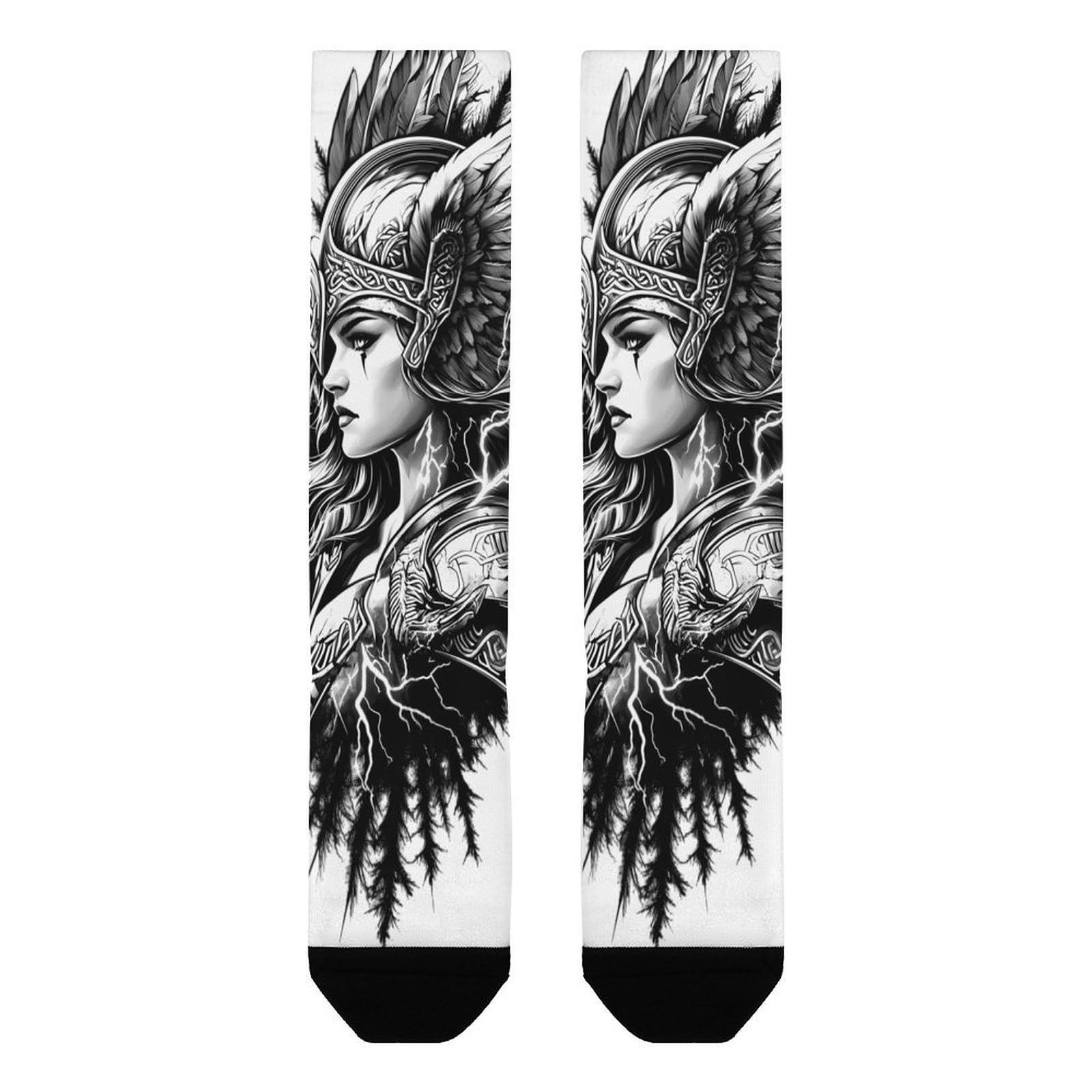 Calzini Vichinghi Unisex, Stampa Lupo Valkyrie e Vegvisir, Casual, Comodi e Traspiranti