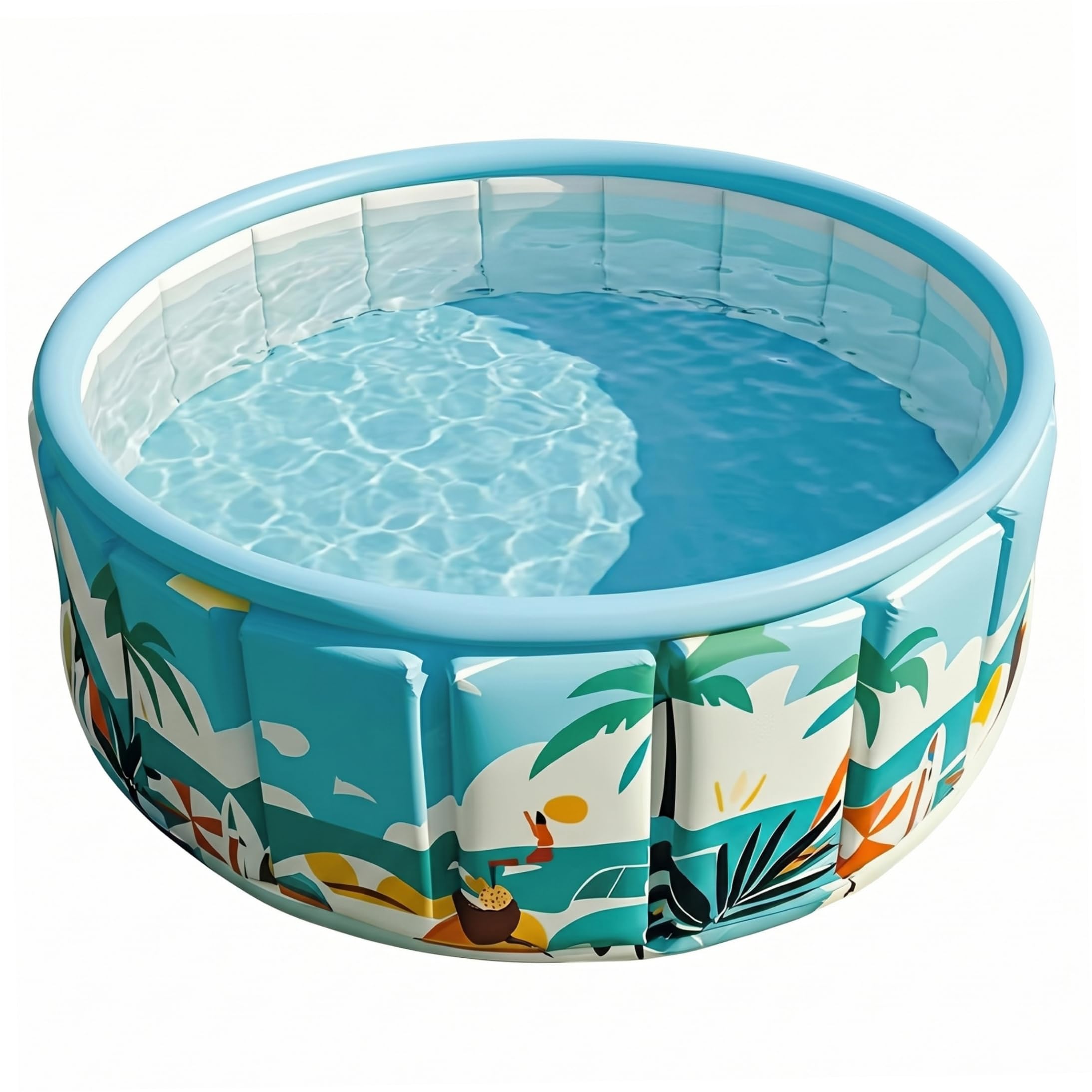 Monwssoe Paddling Pools, Collapsible Pool, Non Inflatable Foldable Pool Easy One-Click Setup for Boys, Girls, Pet, Ocean Blue, 35.4 X 17.7 Inch