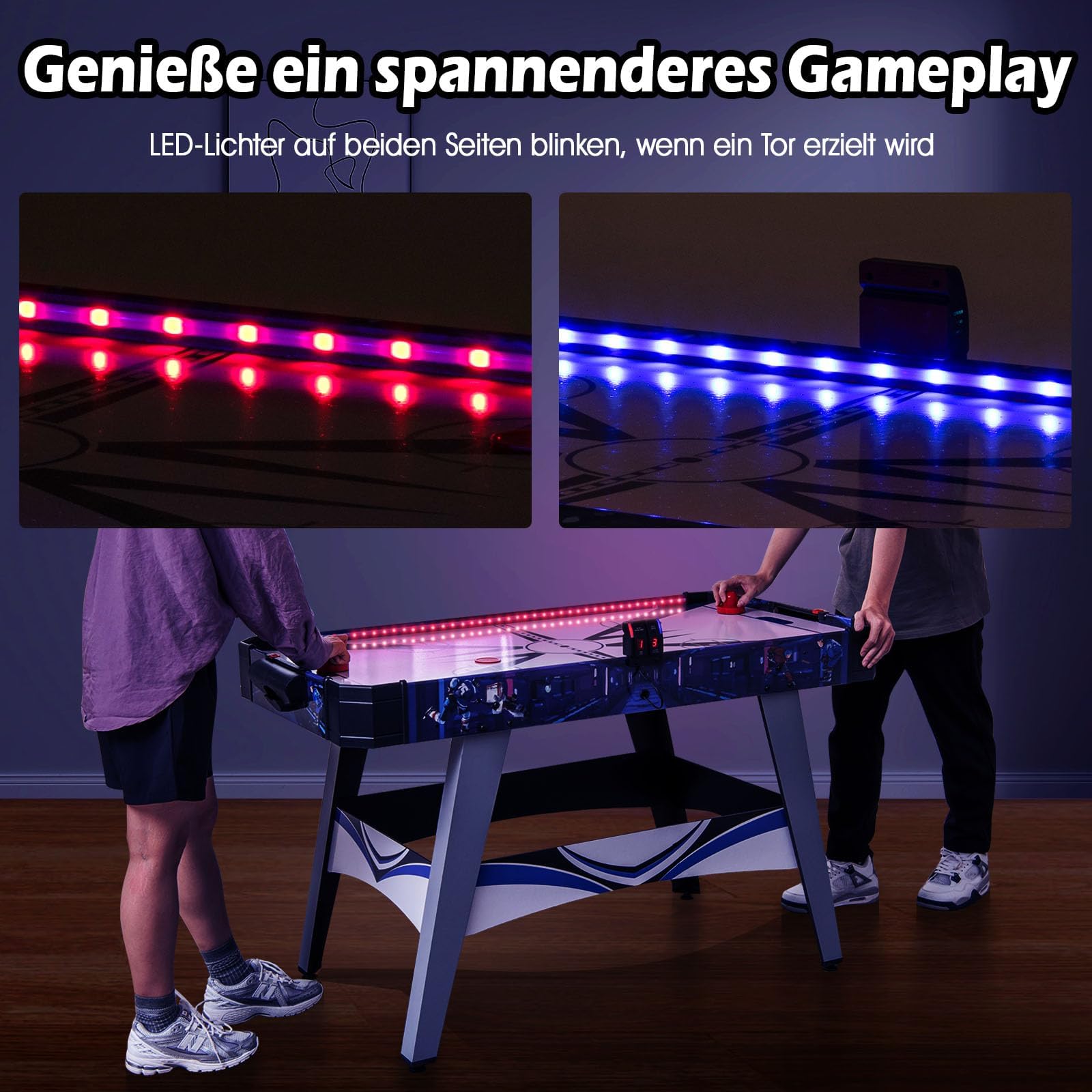 GOPLUS 137 cm Air Hockey Tisch, Tischhockey mit LED Elektronischer Punkteanzeige & Lichtern, Hockey Spieltisch mit 2 Pucks & 2 Schiebern für Kinder, Lufthockeytisch für Spielzimmer, Büro & Zuhause