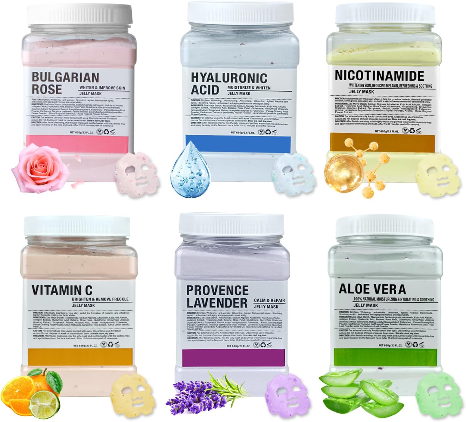 Jelly Mask for Facials Professional, Hydrating & Moisturizing Peel-Off Natural Gel Face Mask SkinCare, Professional Spa Use Jelly Face Masks, Deep Hydration & Glow 23 Fl Oz (6 Jar)