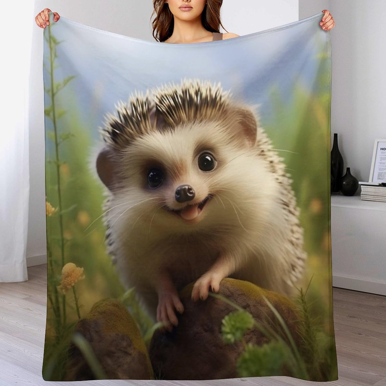 Couverture flanelle hérisson polaire douce pour canapé-lit et sofa