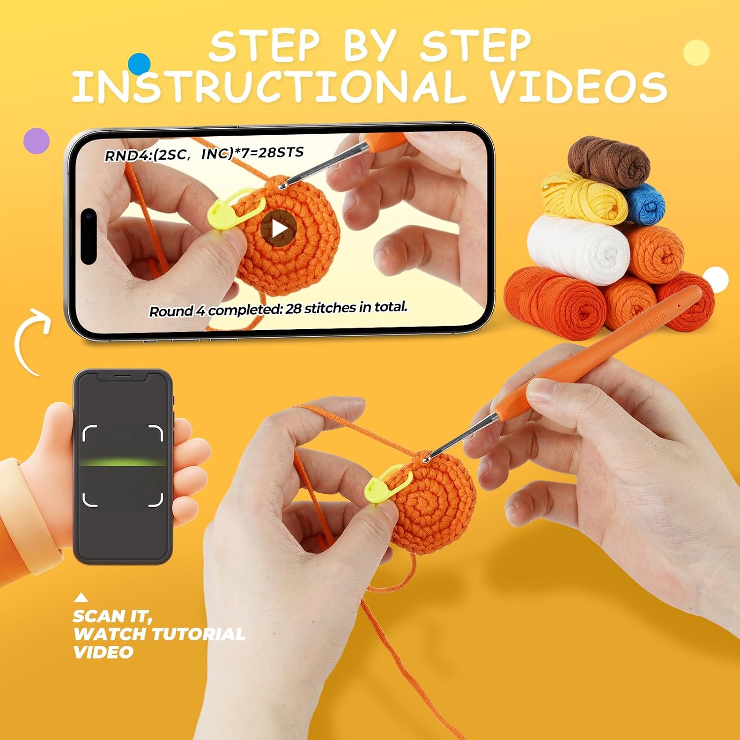 Gipony Crochet Kit for Beginners Animal,Crochet Animal Kits,Crocheting Kit for Starters,Learn to Crochet with Step-by-Step Video Tutorials,Beginner Crochet Kits Adults(2 Pack ​Fox)