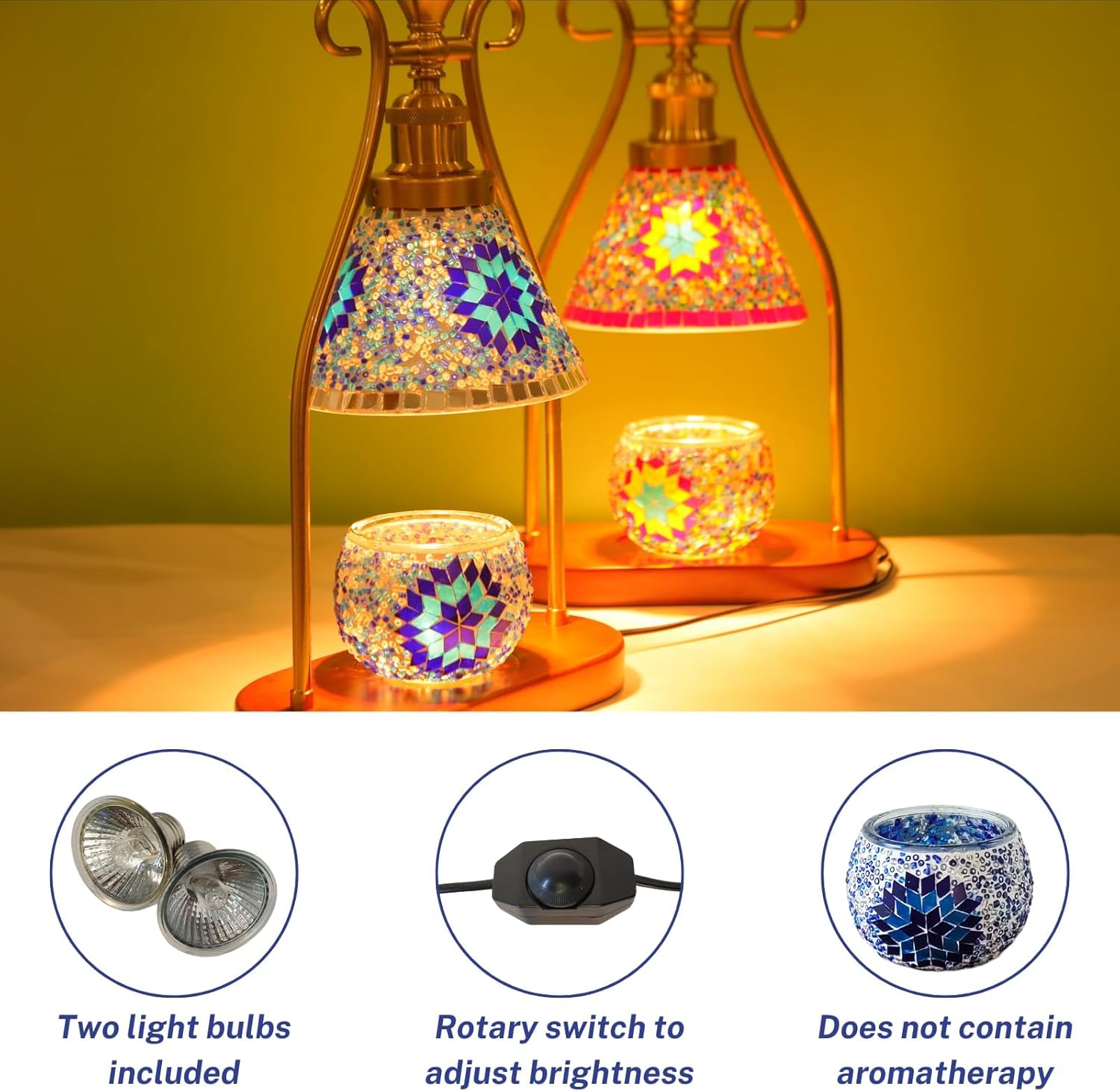 Candle Warmer Lamp Turkish Table Lamp, Mosaic Lamp, Wax Melt Warmer, Moroccan Mosaic Lamps, Antique Design, Adjustable Brightness，Suitable for Mood Lighting for Home Decor