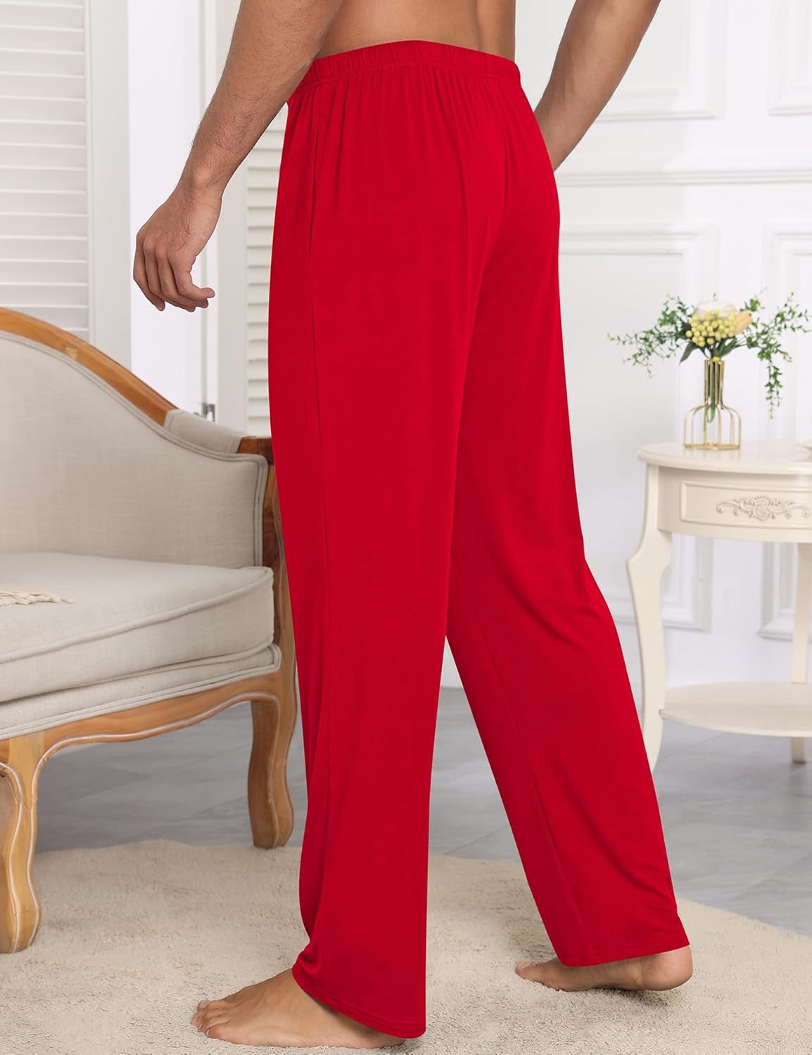 SWOMOG Mens Modal Pajama Pants Soft Lounge Pants Sleep Pj Bottoms with Button Fly & Drawstring & Pockets - Image 5