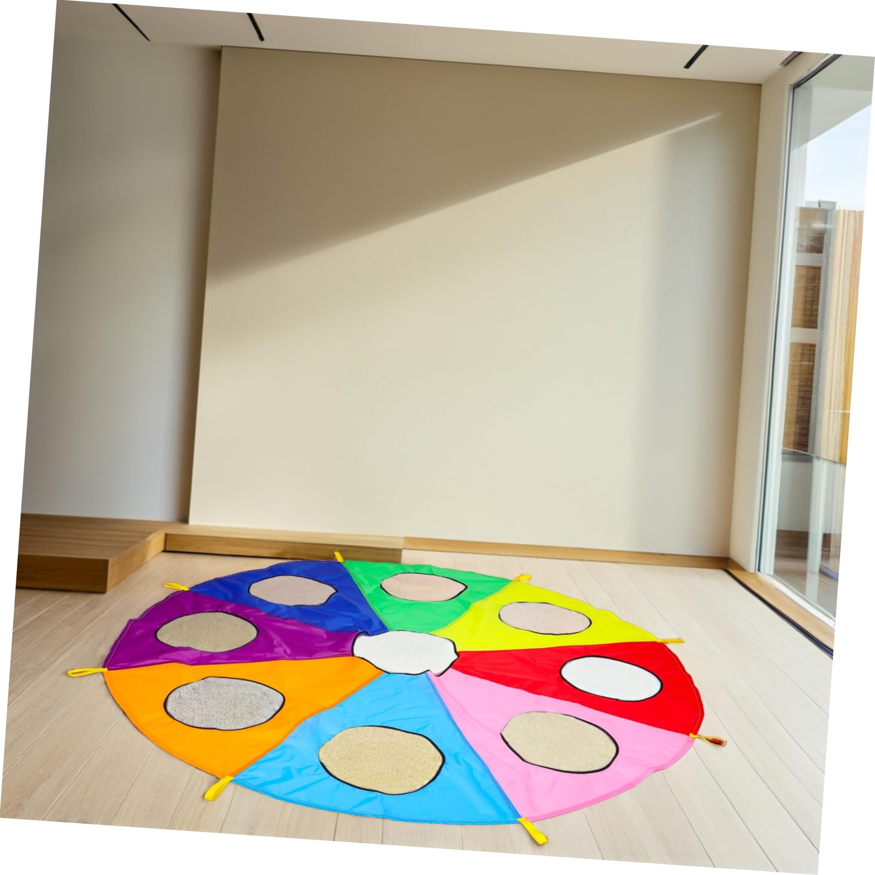 SUPVOX Paracadute Gioco per Ragazzo Ragazza Piccoli con 9 Fori Ombrello da Gioco Colorato per attività di Gruppo all’Aperto Interattivo per Asilo e Sviluppo Sensoriale Educativo