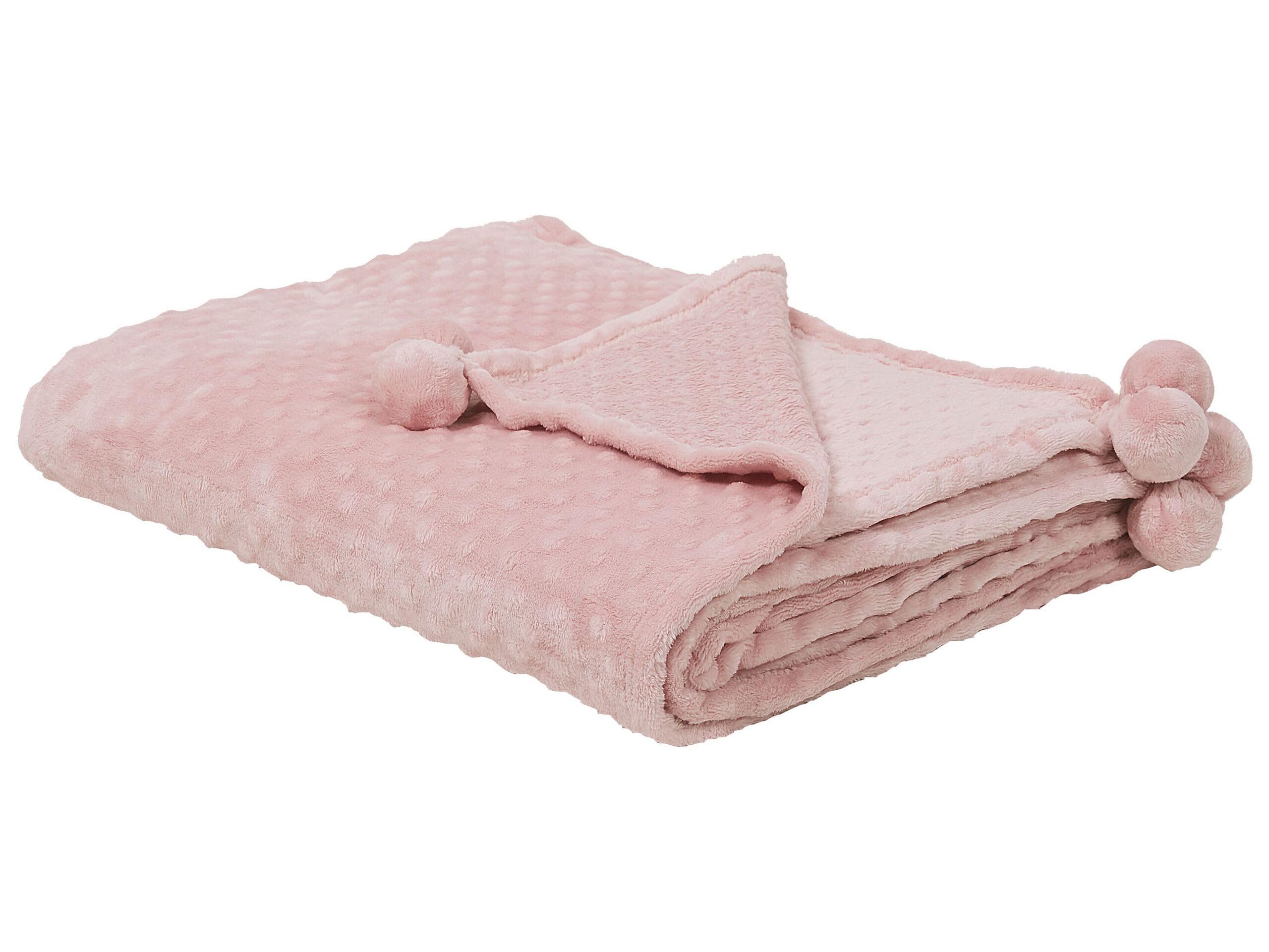 Manta rosa 200 x 220 pompones textura suave colcha sofá cama comodidad Samur