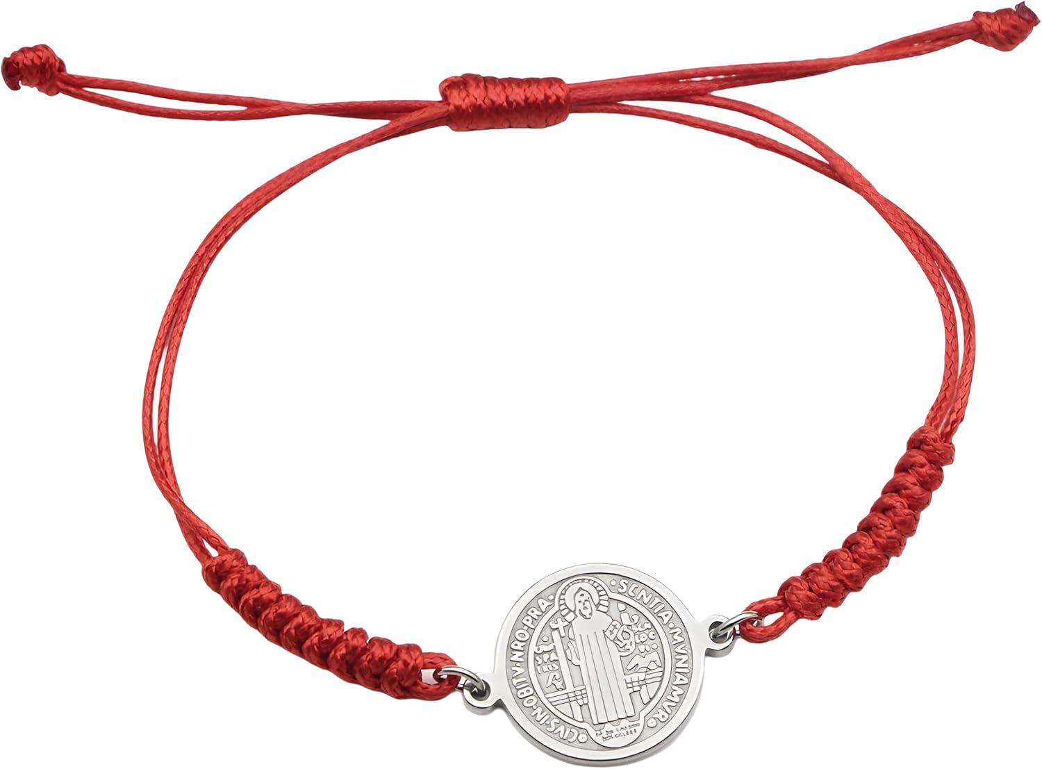 925 Sterling Silver San Benito Bracelet For Women And Men, Catholic Multicolor Bracelet St. Benedict Medal Hand Knitted Knot Coin Beaded Adjustable Religious Prayer Faith