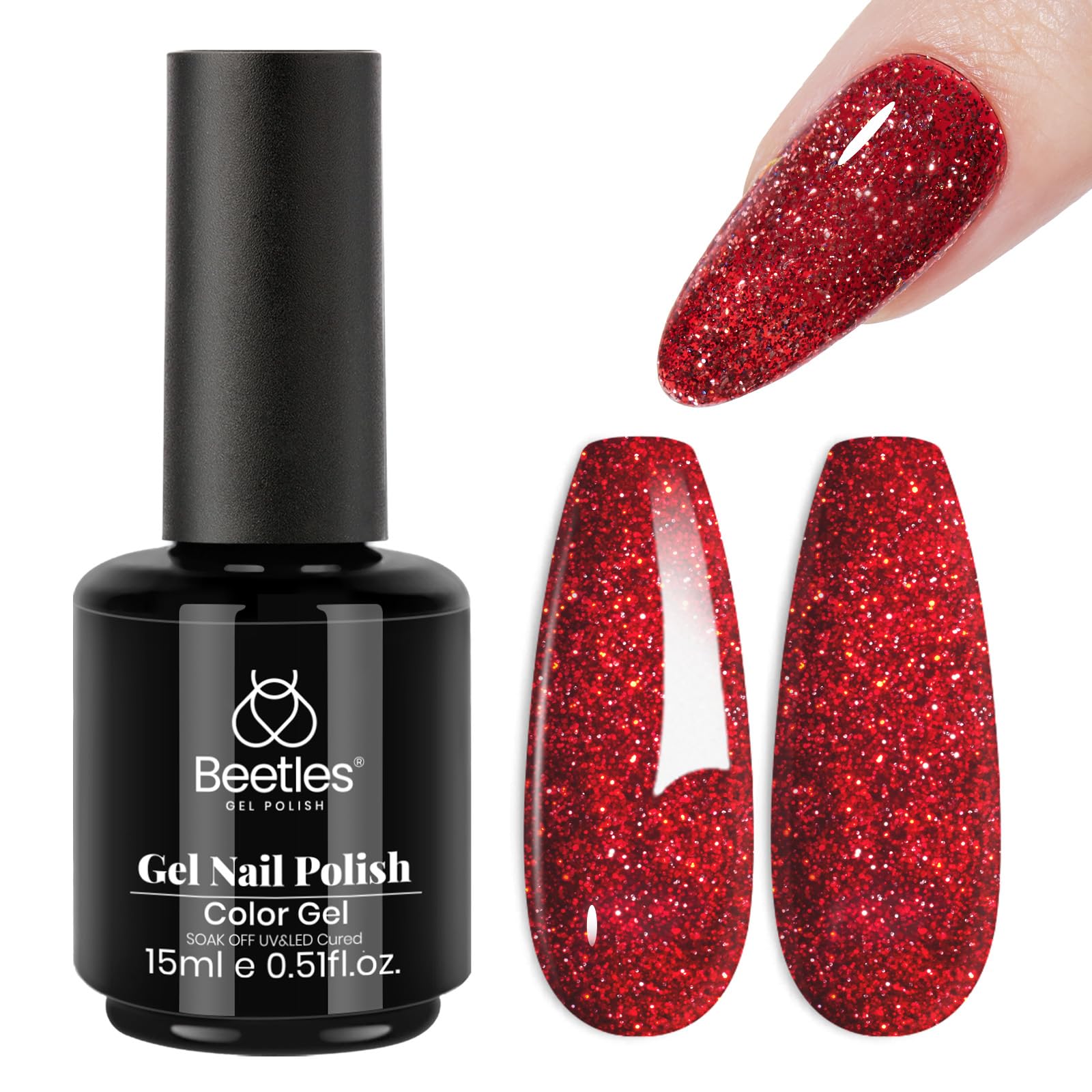 beetles Red Glitter Gel Nail Polish, Wine Red Shimmer, 15ml (0.51 Fl Oz) | Festive Valentine Sparkle - main product image