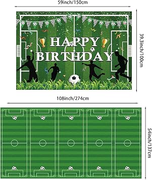 Soccer Birthday Party Decorations,Soccer Party Decorations,Soccer Decorations For Party,Include Balloon arch,Backdrop, Cake Toppers,Tableware, Tablecloth