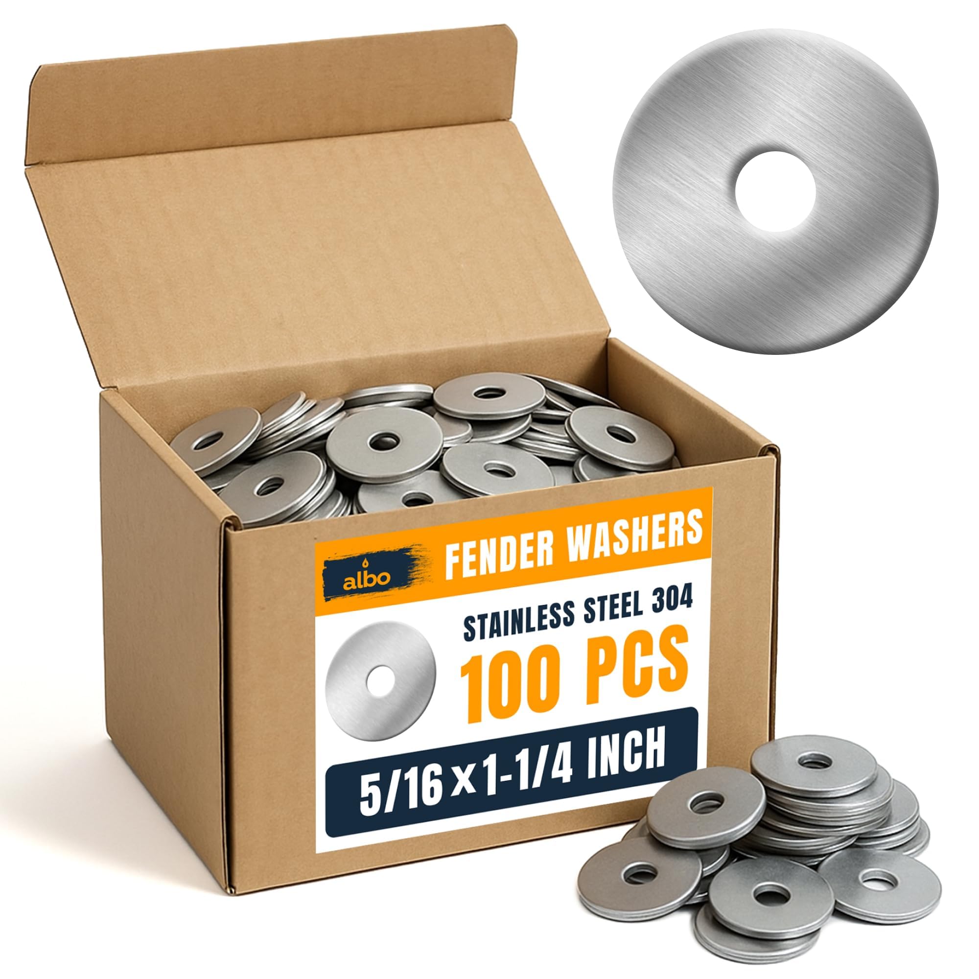 Stainless Steel Fender Washers - 250 Pcs -14
