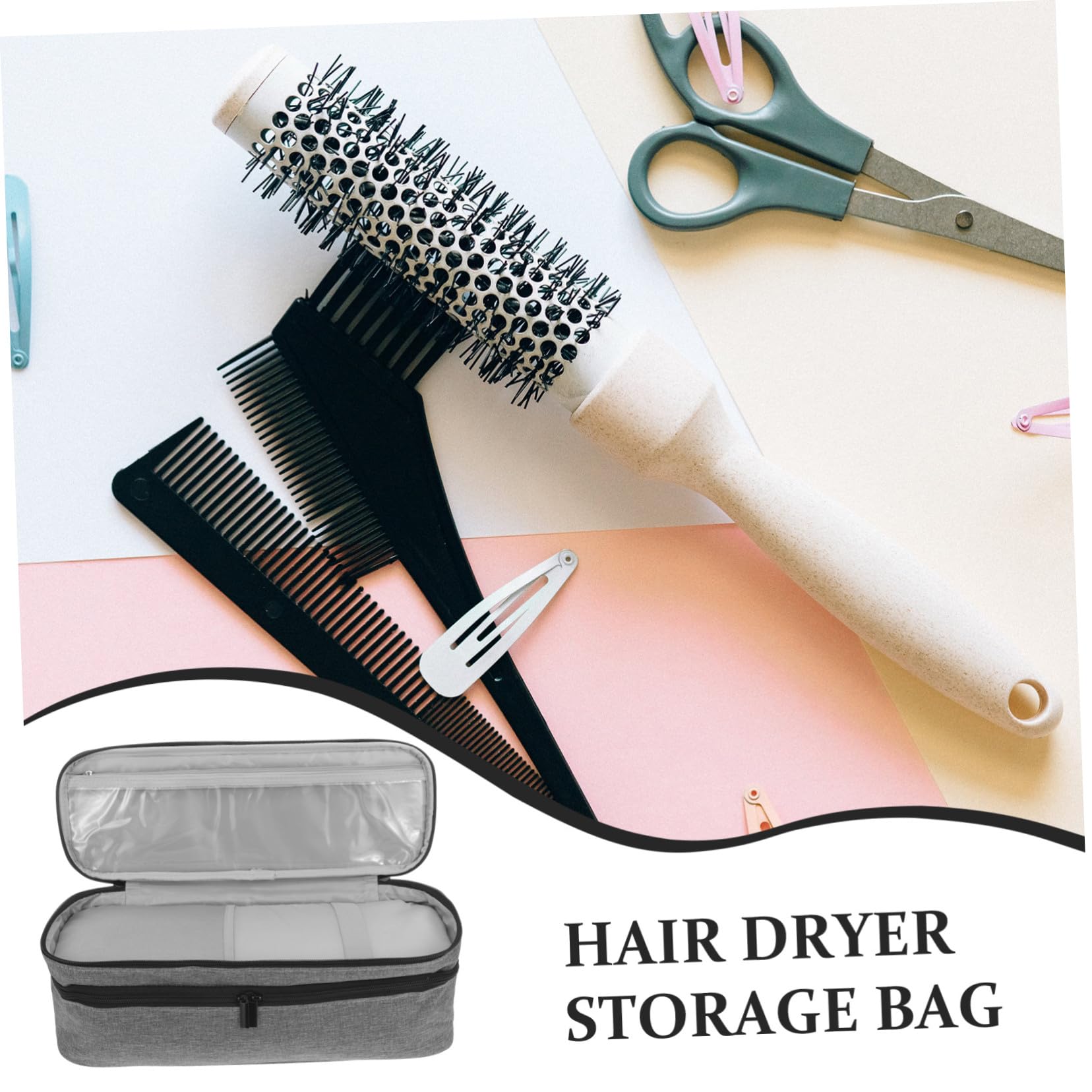 PLAFOPE Borsa Viaggio per Asciugacapelli e Arricciacapelli Organizer Doppio per Strumenti per Capacità Design Integrato e Resistente Custodia Portatile per Styling in Viaggio Grigio