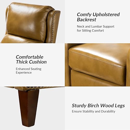 Miniatura 44 de HULALA HOME Silla reclinable de cuero genuino, moderno sillón reclinable con respaldo ajustable y reposapiés, cómodo sofá individual tapizado