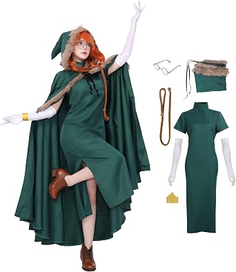 DAZCOS Womens Cosplay Costume Bunny Cloak Green Dress for Halloween