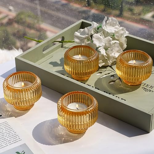 Miniatura 3 de Woho Juego de 4 candelabros dorados para centro de mesa, portavelas cónicos para centro de mesa, candelabros cónicos de vidrio a granel para bodas,