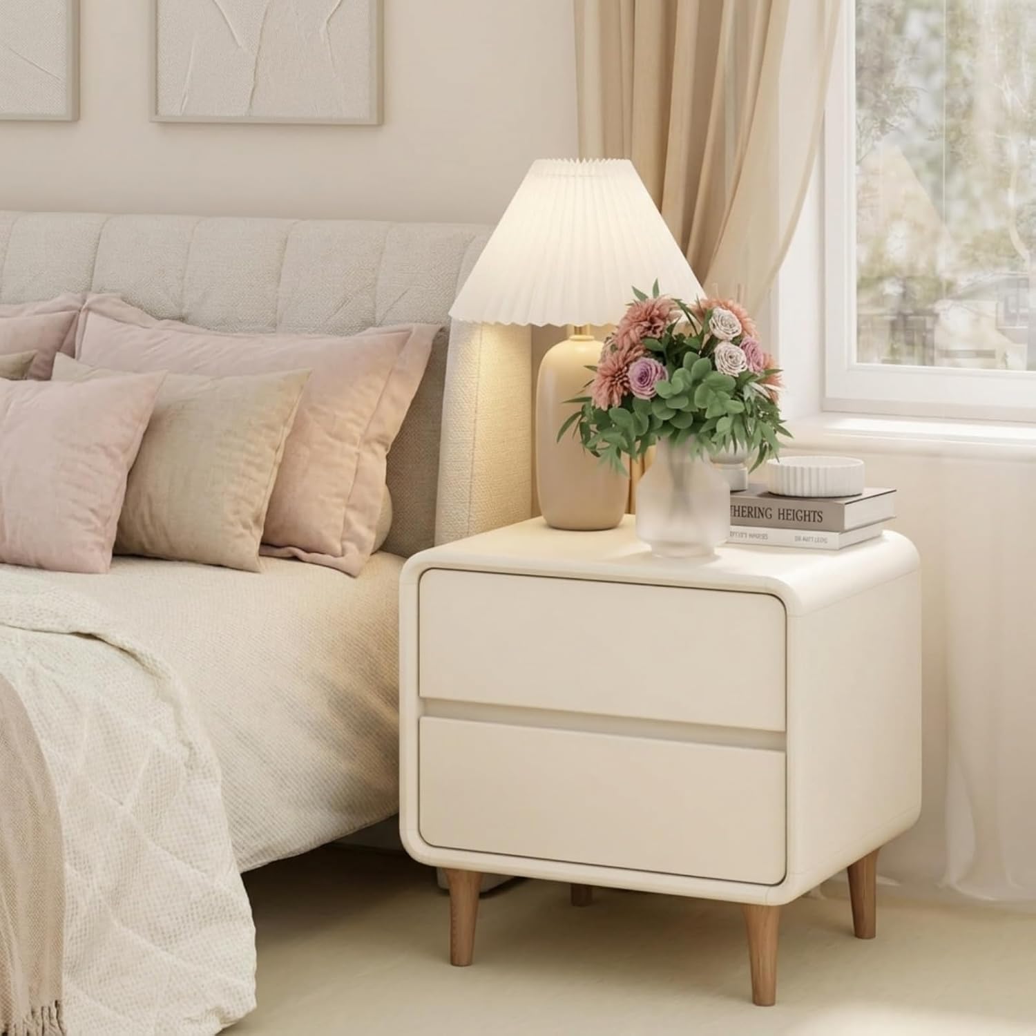 White Night Stand, Solid Wood Nightstand with Drawers, Modern Nightstands, Small Nightstand for Bedroom, Wooden Side Table Living Room(18.50" H)