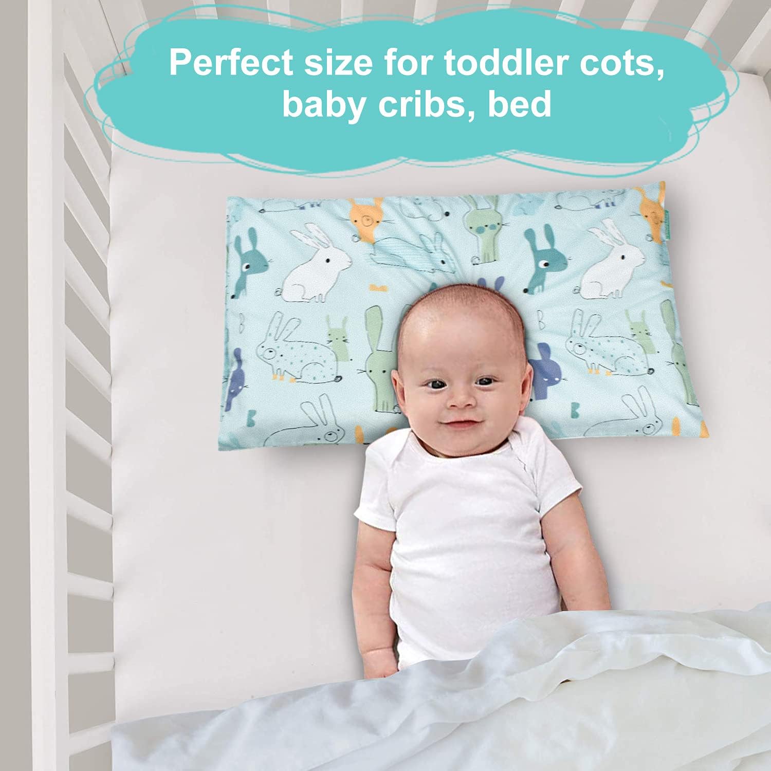 VHOPMORE Toddler Pillow with Pillowcase, Kids Flat Pillow for Sleeping - 12X18 Soft Hypoallergenic Organic Cotton, Machine Washable, Small Travel Pillow for Baby Cribs, Toddler Cot, Bed : Baby