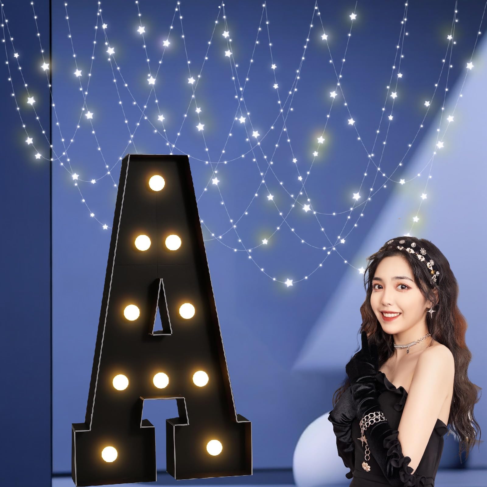 UEGFSIJRF 3FT Black Large LED Marquee Light up Letters, Giant Number Sign Big Mosaic Letters for Balloons Supplies Indoor/Outdoor Decorations(Letter A,3.3FT)