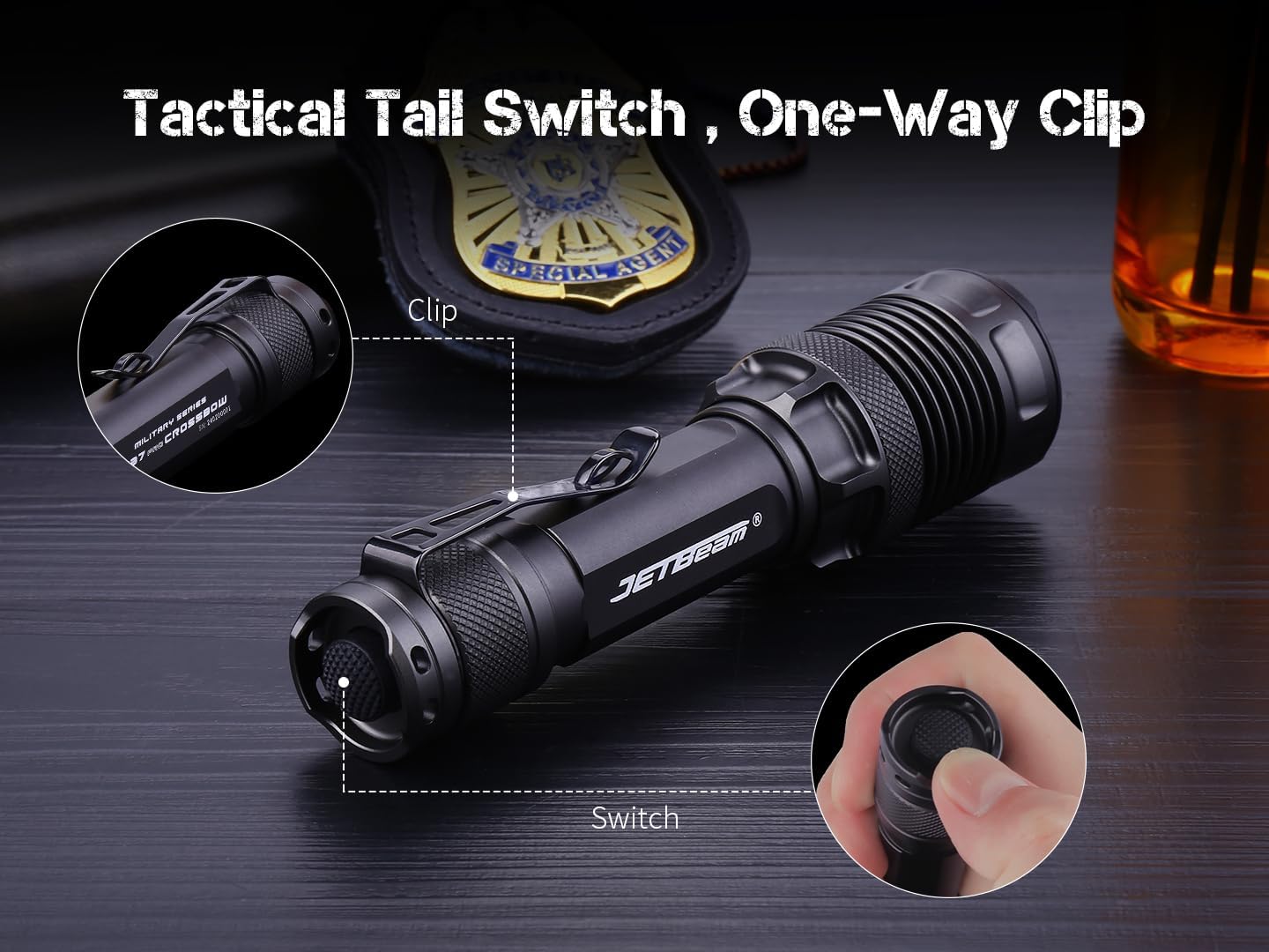 JETBeam M37 Pro Tactical Tail Switch and Clip