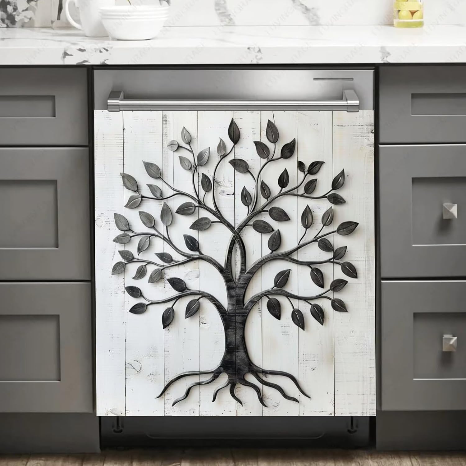 Kitchen Rustic Mason Jar Dishwasher Magnet Cover, Vintage Wood Dishwasher Cover Decor,Cotton Flower Sticker, Magnetic for Refrigerator Full Door.Home Fridge Vinyl Panel Decal 23x26 inch