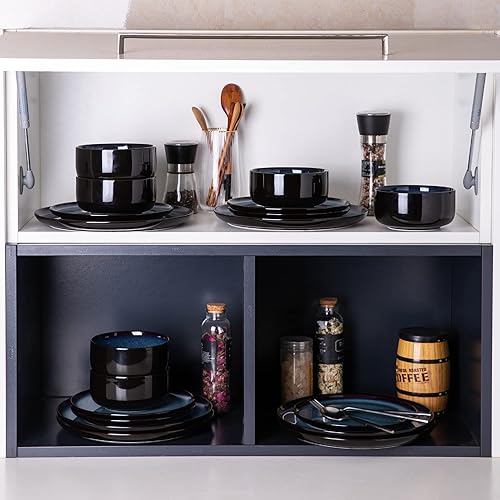 Miniatura 6 de LERATIO Kahki - Juego de 4 platos de cerámica de porcelana esmaltada reactiva de 10.5 pulgadas, juego de vajilla de forma moderna para cocina,