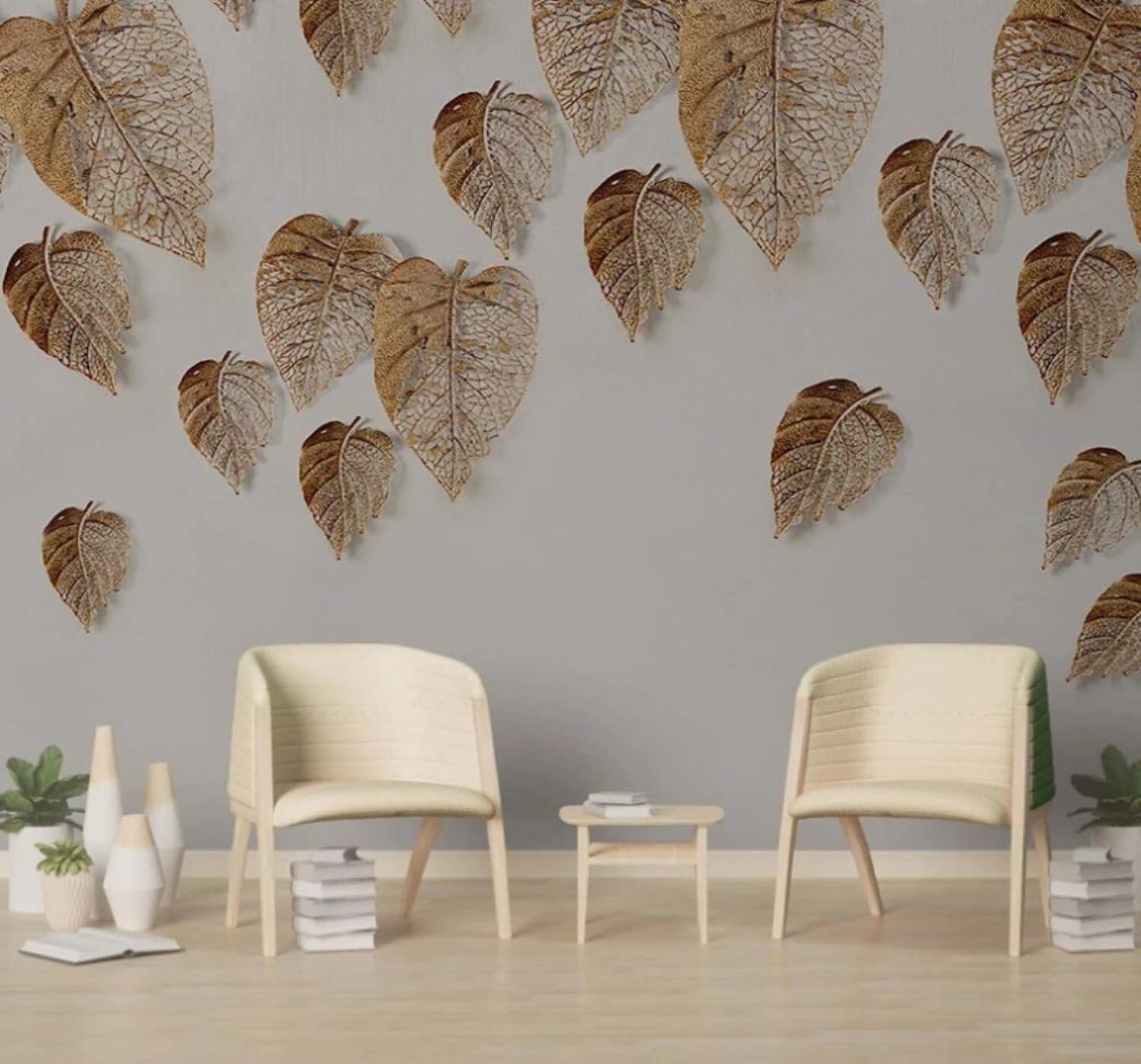 Wallpaper-3D-Xlm 400Cm×280Cm(B×H) Retro Minimalist Hand Drawn Gold Leaves 3D Wallpaper Easy Install Feature Office Living Room Sofa Bedroom Tv Background Wall Decoration-400Cm×280Cm