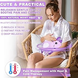 Microwavable Heating Pads for Cramps, Cute Microwave Heating Pad Period Cramps Pain Relief for Women & Girls, Stuffed Animals Moist Heat Pad for Menstrual-Washable Heat Pack (Purple Axolotl)