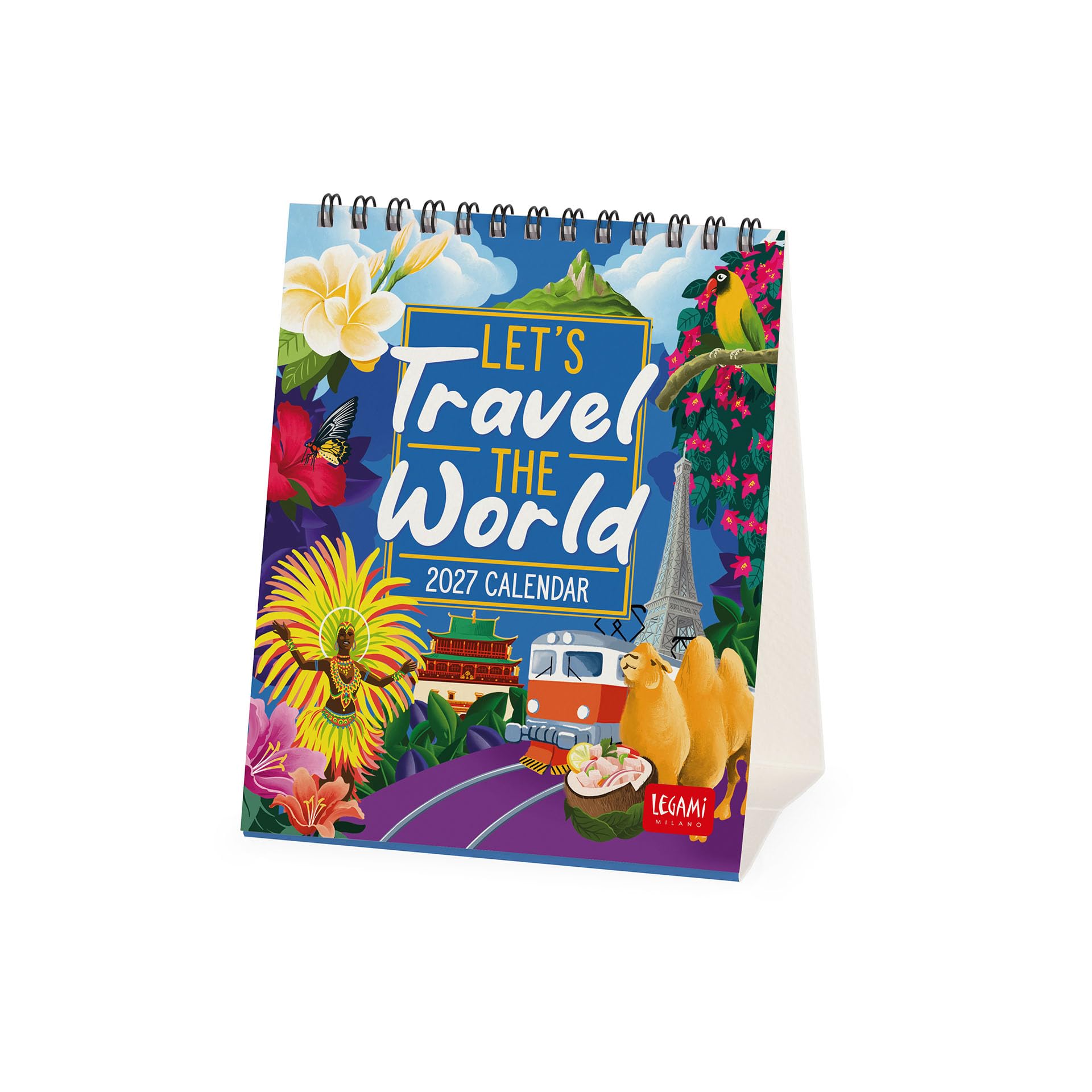 Legami - 2027 Desk Calendar, Travel, Desk Calendar, 12 Months and Yearly Planner, in English, Zodiac Signs, International Holidays, 12 x 14.5 cm