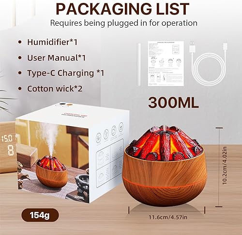 Miniatura 6 de Difusor de llama Campfire de 10.1 fl oz  Humidificador de aromaterapia ultra silencioso con apagado automático, diseño de grano de madera para el