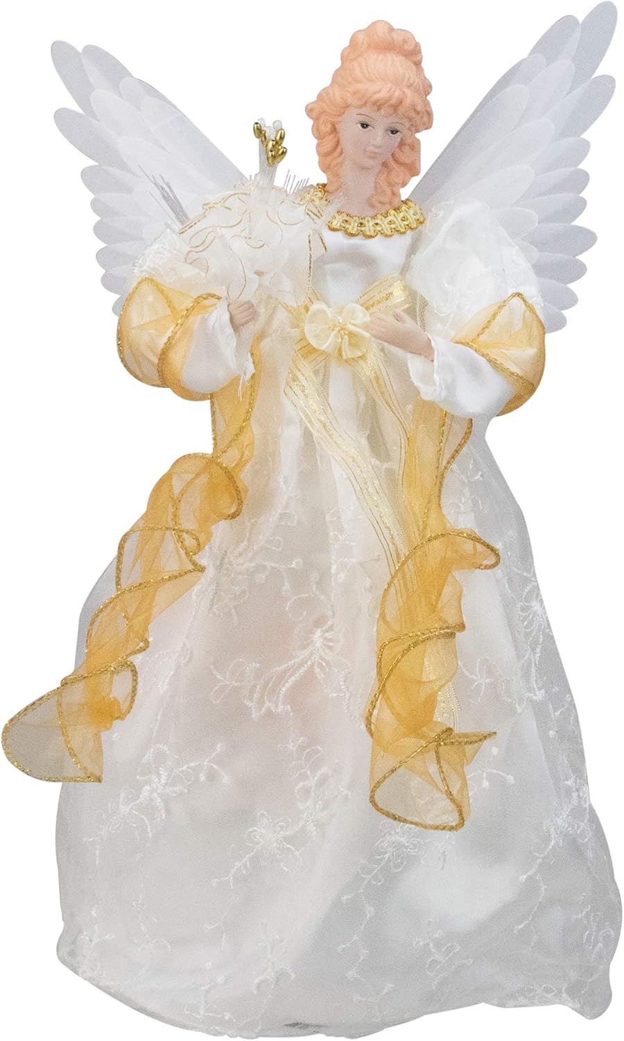 Kurt Adler 14-Inch Fiber Optic Ivory and Gold Animated Angel Treetop