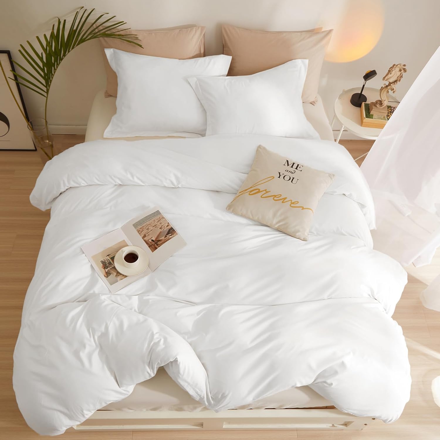 AMWAN Queen Size Duvet Cover with 2 Pillowcases - 3 Piece White Comforter Cover with Zipper Closure
