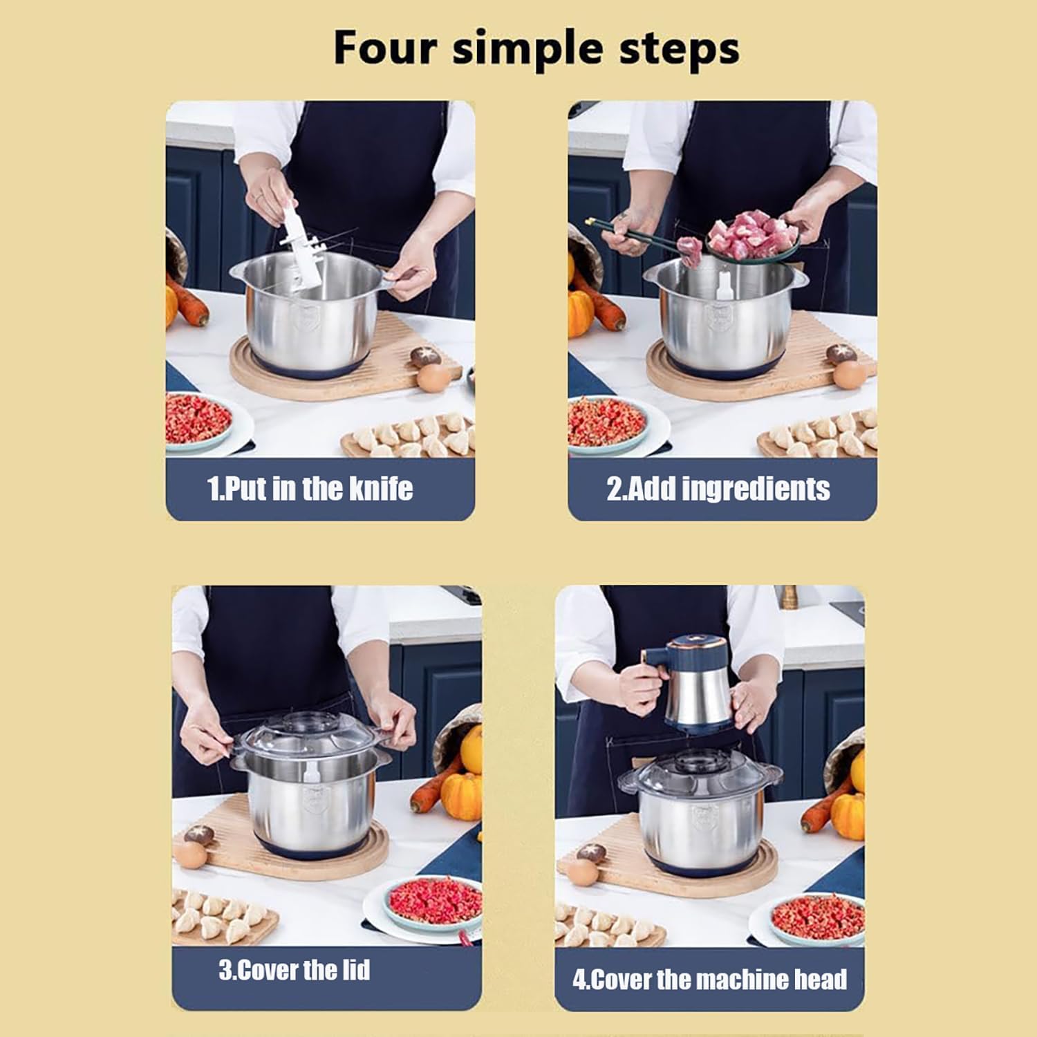 5L Electric Meat Grinder, Stainless Steel Dough Machine, 500w Strong Food Processing Machine, 5-Speed Mode, Used For Dough Stirring, Onion, Meat, Nuts, Fruits, Garlic, Vegetables,