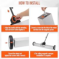 Vista 6 de HORUSDY Barredora magnética rodante de 17 pulgadas con ruedas, mango ajustable, imán resistente de capacidad de 8.8 libras para recoger las uñas