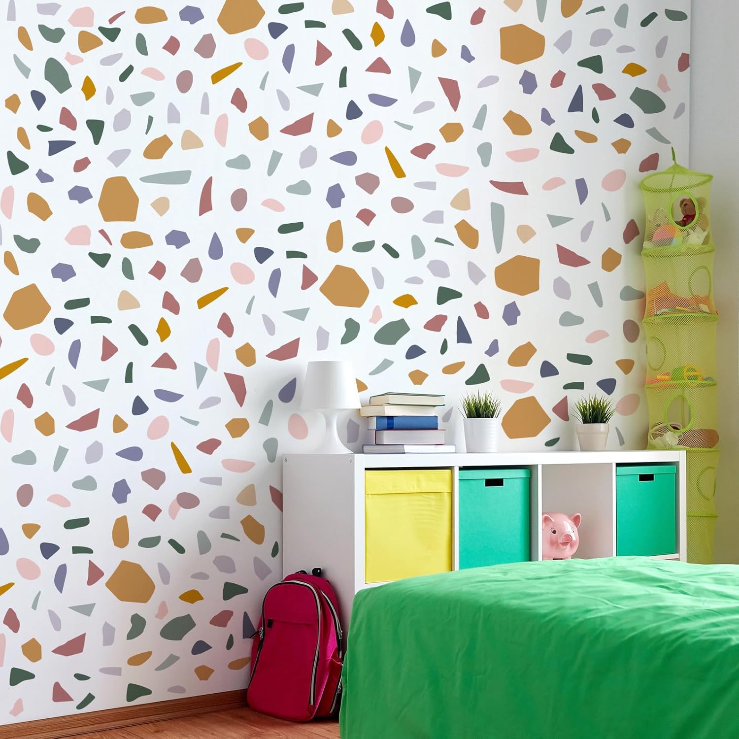 10 Sheets Colorful Terrazzo Pattern Wall Decal Irregular Stones Polka Dot Geometric Wall Stickers Boho Abstract Vinyl Removable Peel and Stick Wallpaper for Kids Baby Nursery Home Decorations