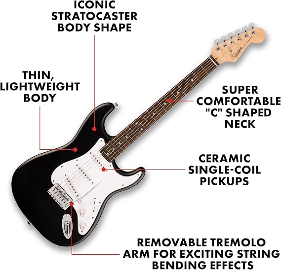 Squier by Fender Debut Stratocaster Beginner Electric Guitar Pack, Black