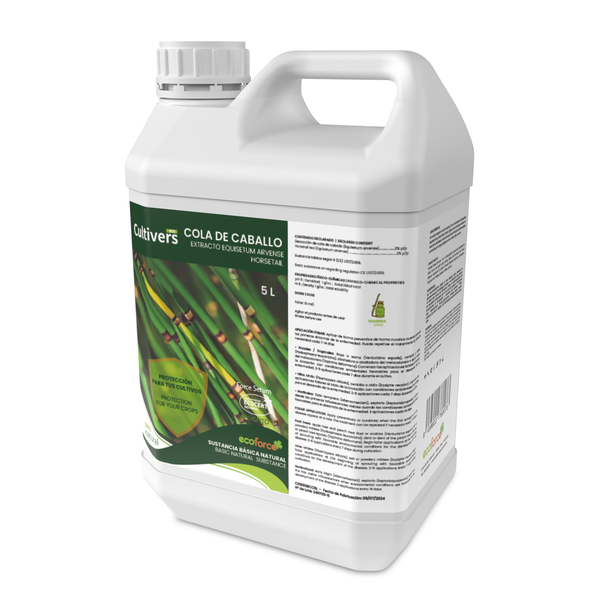 CULTIVERS Cola de caballo 5 L. Súper concentrado. Fungicida Bioestimulante Natural Preventivo y Curativo. Acción Fungicida. Sustancia Básica Refuerza el Mecanismo Defensa de las Plantas