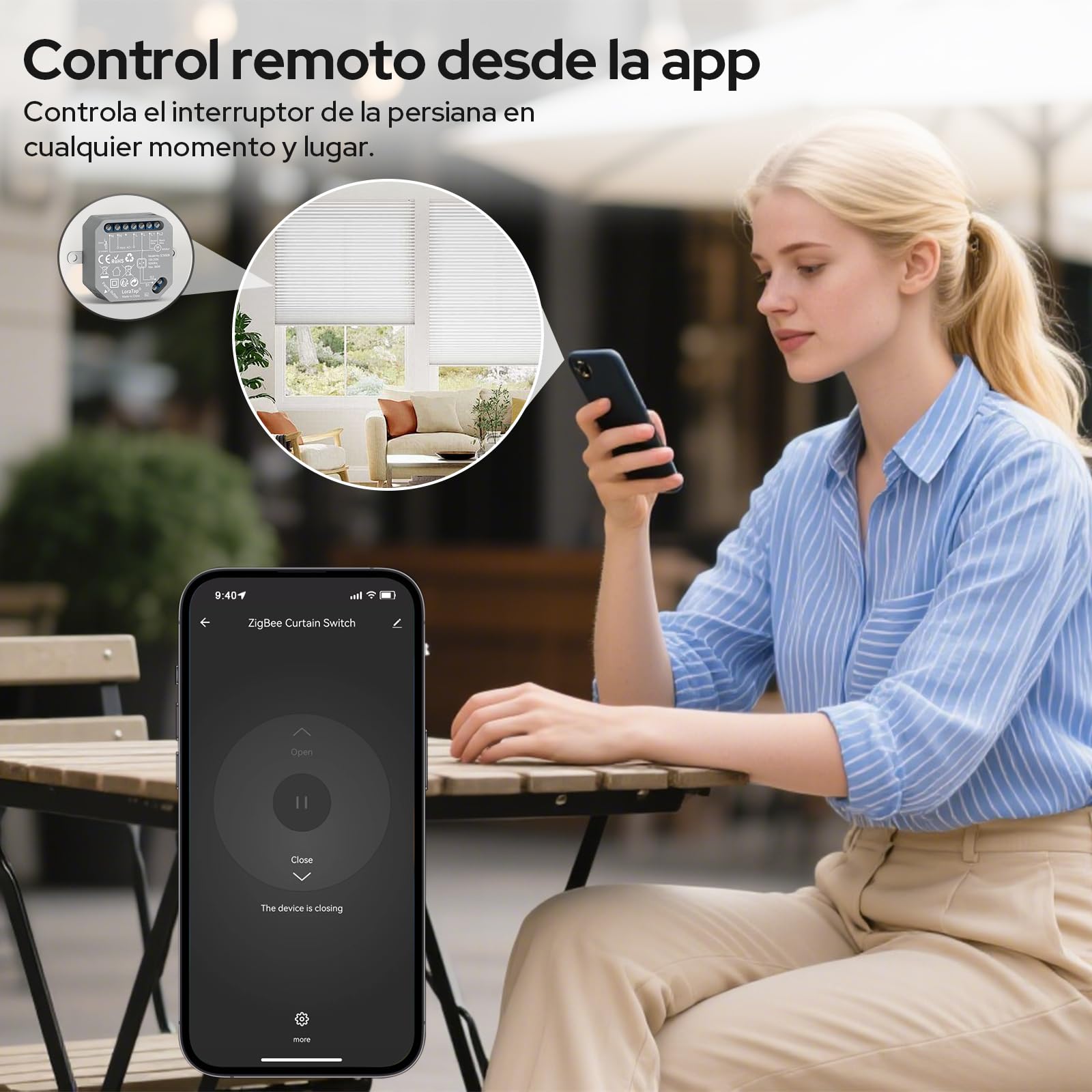 LoraTap Interruptor ZigBee de 4 unidades para persianas - Control de hogar inteligente para persianas y cortinas de 380W, compatible con Alexa, requiere hub