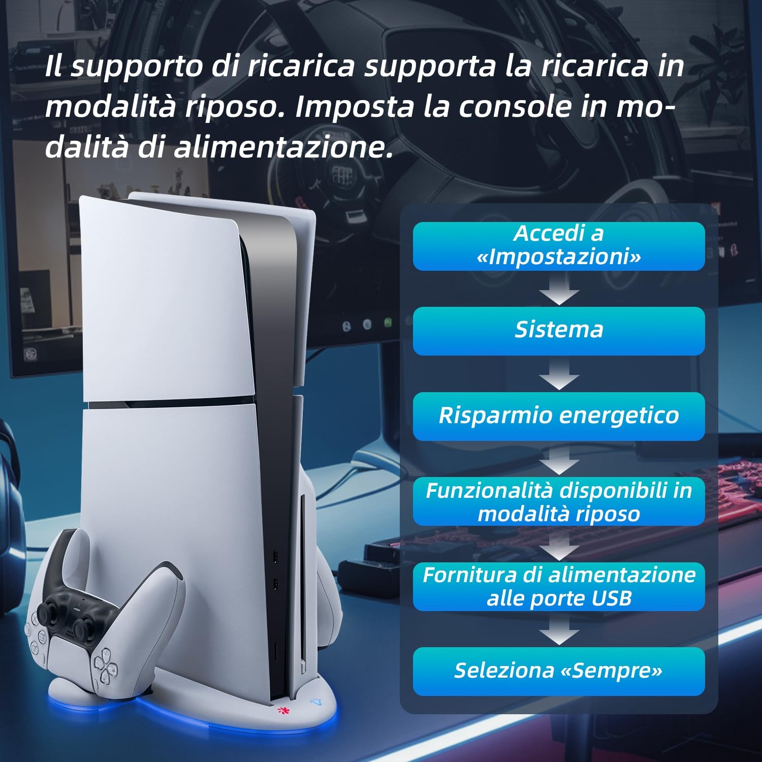 Wigearss Supporto Verticale di Raffreddamento PS5 Slim con 3 Livelli di Velocità Regolabile del Ventilatore, 9 Luci RGB, Doppio Controller di Caricatore per PS5 Slim, Non per PS5/PS5 Pro