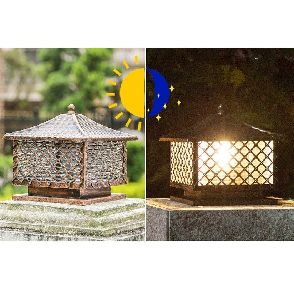 Lampadario Quadrato Antico per Esterni, Lampada a Colonna in Vetro, luci Decorative per recinzioni, luci per sentieri sul Prato, Illuminazione paesaggistica per percorsi,21 * 28cm