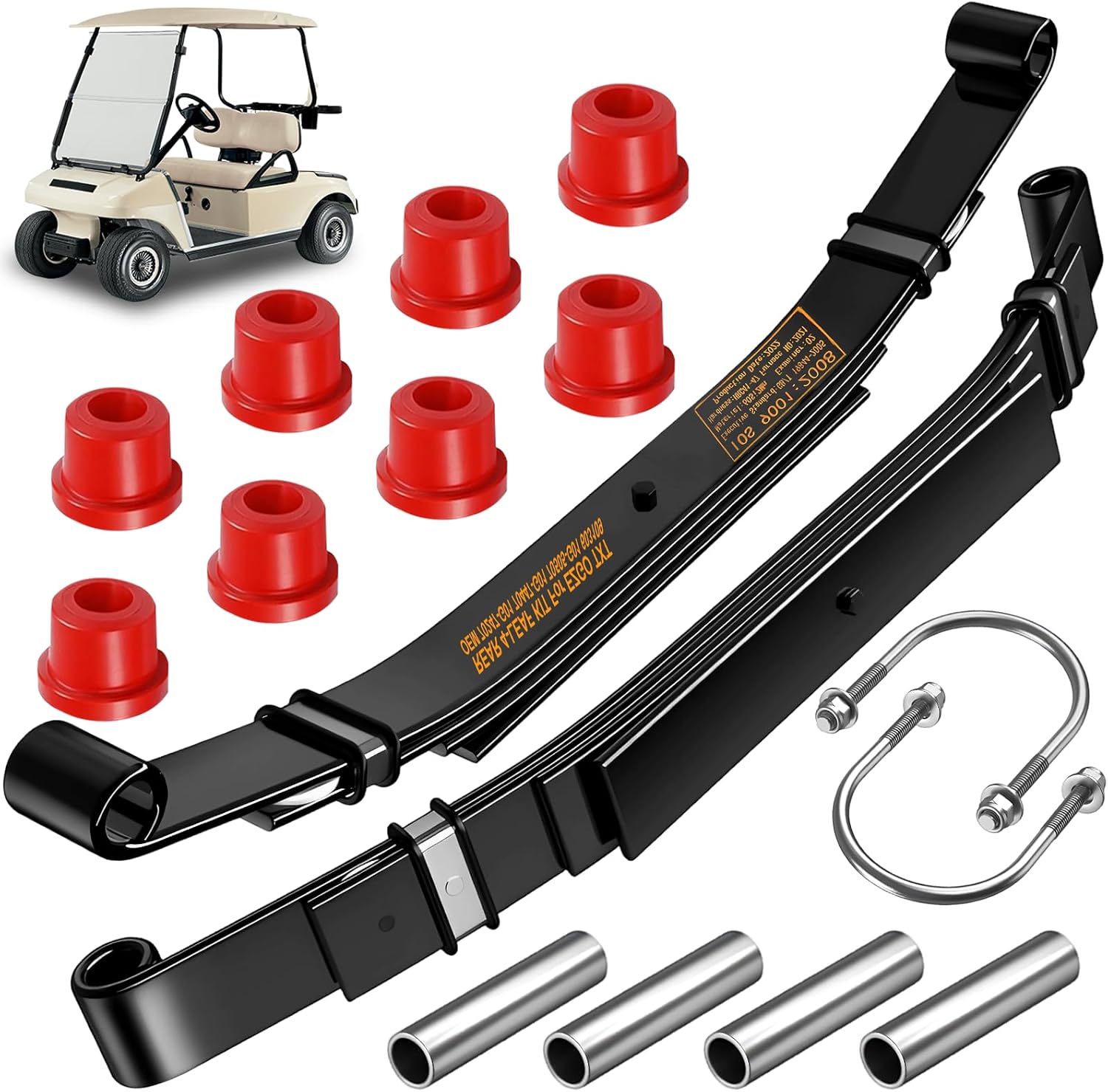 Upgraded Heavy Duty 4-Leaf Golf Cart Rear Leaf Spring Kit For Club Car DS 1981-Up Gas & Electric,2000 Lbs Ultra Load Anti-Rust Golf Cart Suspension with Bushings Sleeves U-Bolts, Replace OEM 102006501