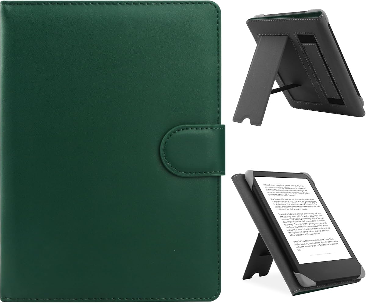 HoYiXi Universal Case for 6.8",7" eReader,Compatible with Kindle/Kobo Clara HD/Kobo Clara 2E/Paperwhite/Pocketbook/Tolino eReader,Leather Stand Cover for 6"-7'' E-Book Reader,Green