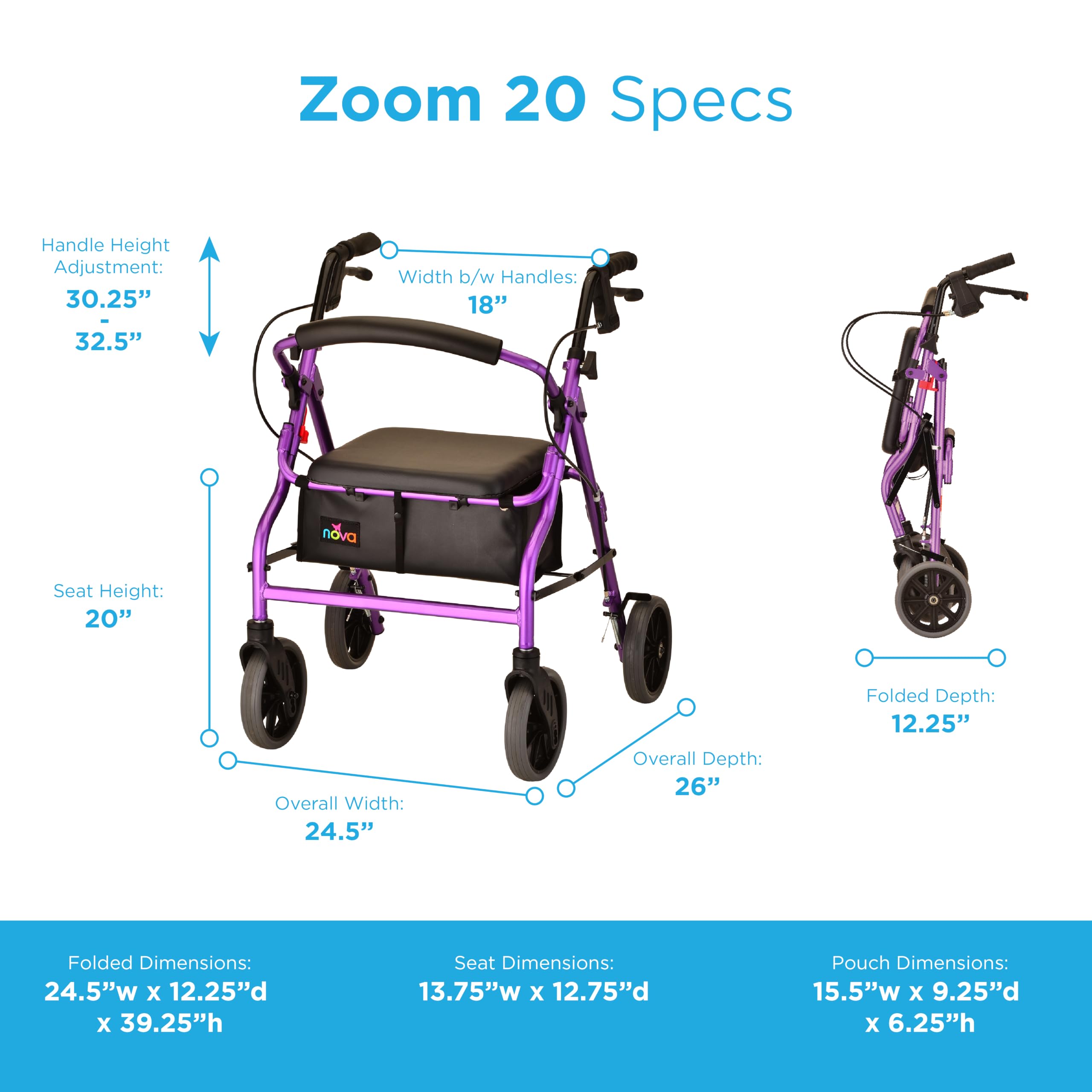 Amazon.com: NOVA Zoom 20 Rollator Walker for Seniors, Rolling