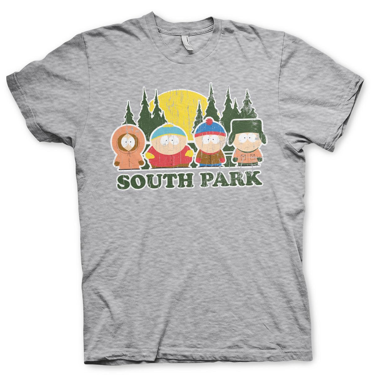 South Park Men's Heather Grey Officially Licensed Distressed T-Shirt (Heather Grey), Large