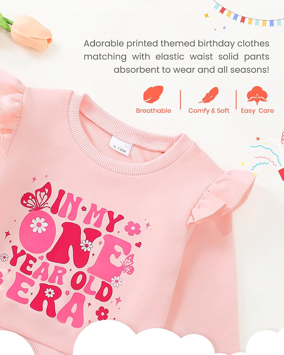 Mioglrie Baby Girl Clothes First Birthday Outfit 1 Year Old Girl Birthday Sweatshirt Long Sleeve Pants Set for Baby Girl Gift image 4