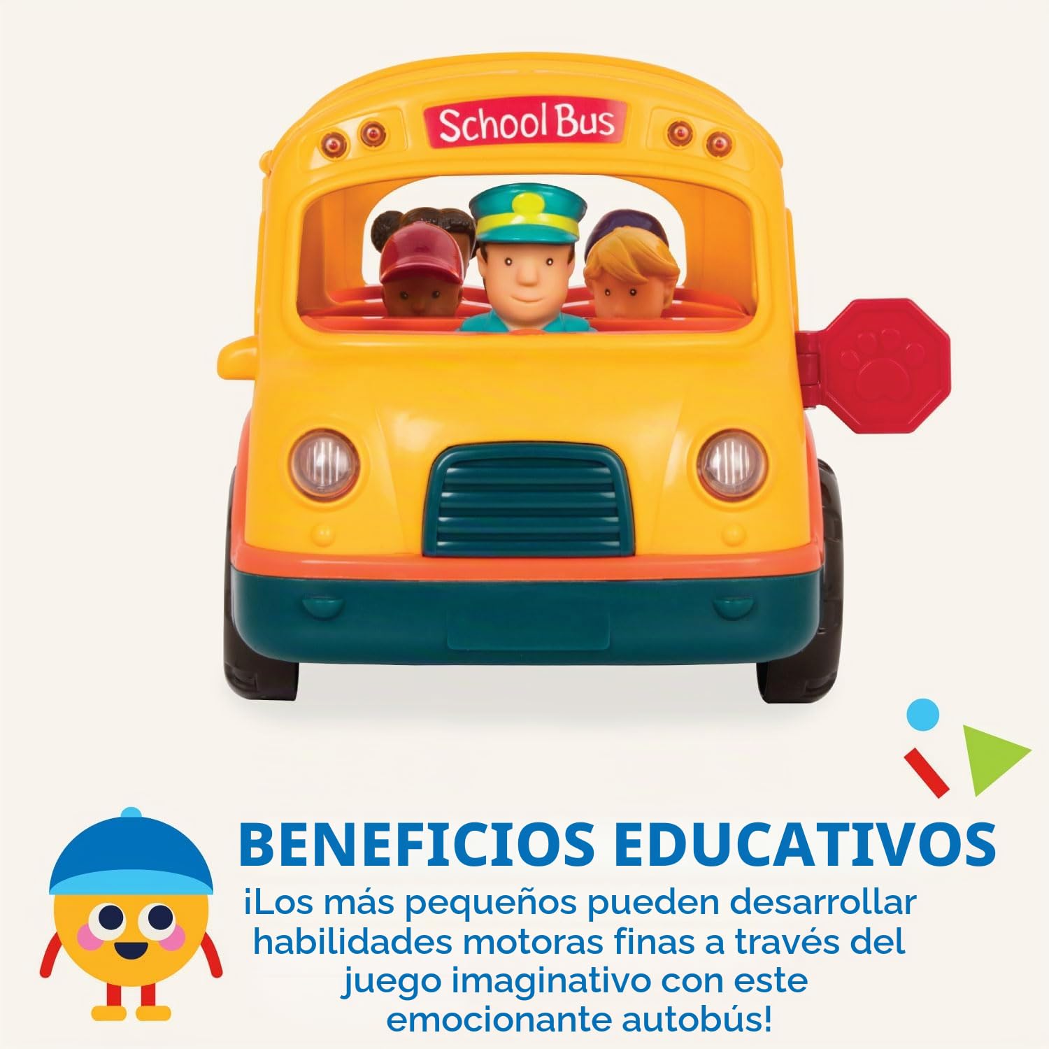 Battat - Autobús Escolar con Luces y Sonidos - Coche de Juguete con 5 Figuras para niños y bebés a Partir de 18 Meses (6 Piezas), Amarillo
